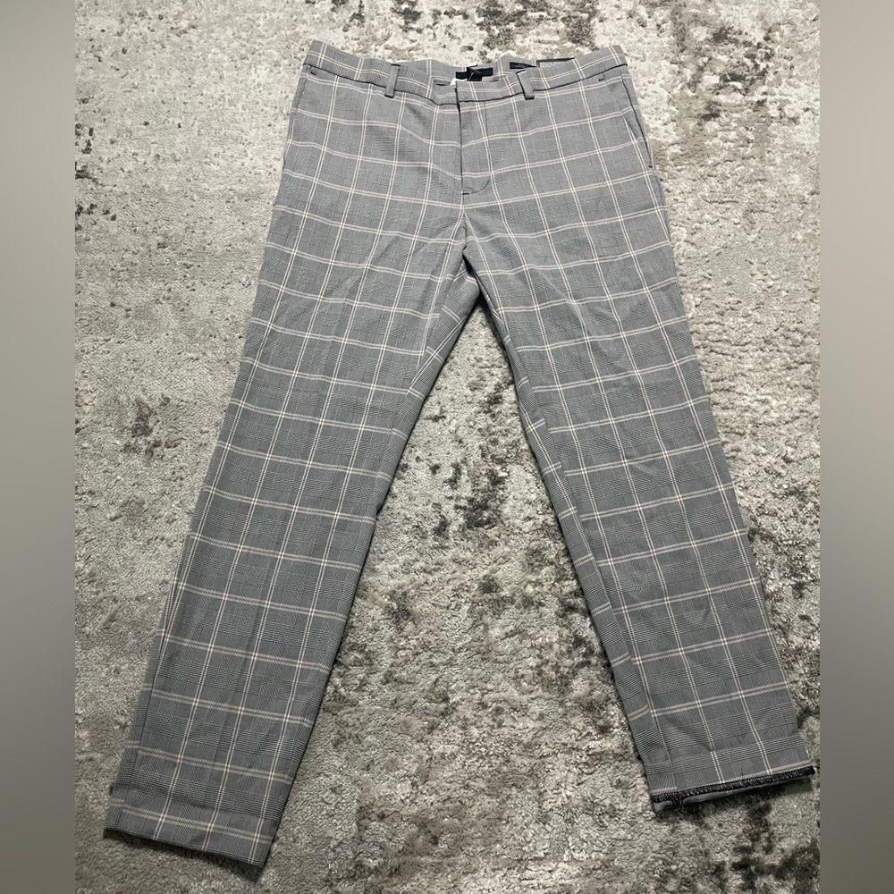 H&M Skinny Fit Suit Pants - Gray/Plaid